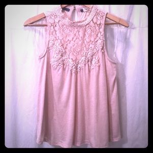 Taylor & Sage Pale Pink Lace Neckline Tank